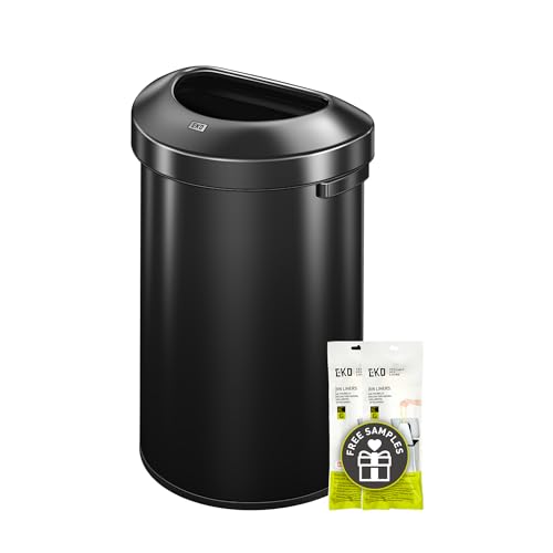 EKO Urban 16 Gallon Semi-Round Open Top Waste Bin, Stainless Steel Half Round Commercial Trash Can for Indoor and Outdoor, Extra Large Garbage Bin for Home, Office, Restaurant, 60L, Matte Black - color: Matte Black, size: 60 Liter, Semi-Round