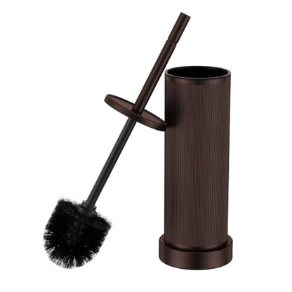 Metal Vertical Grain Toilet Bowl Brush and Holder Set Scrubber Bronze - color: Bronze
