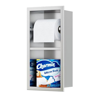 Qeke Recessed Toilet Paper Holder, Dual Rolls Tissue Toilet Holder, Brushed - color: Brushed Nickel