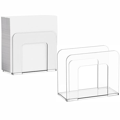 Yieach 2 Pack Square Clear Napkin Holder for Table,Party,Bar,5x5 Small Vertical Standing Lucite Napkin Holder for 8x8 Floral Paper Napkins,Modern Plastic Cocktail Napkins Holder for Dining Room Decor
