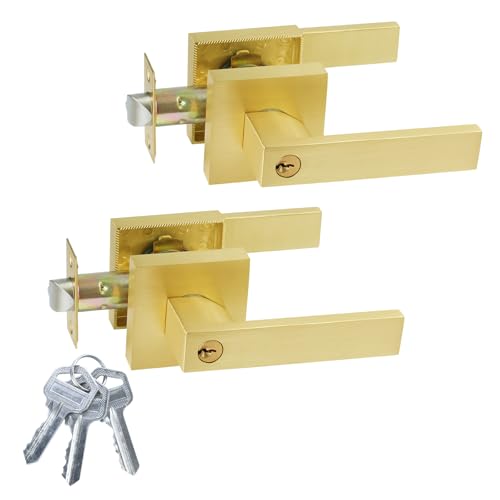 JO.KO Golden Door Handles 2 Pack Door Locks Exterior Door Lever Handle - color: Polished Brass, size: 2 Pack