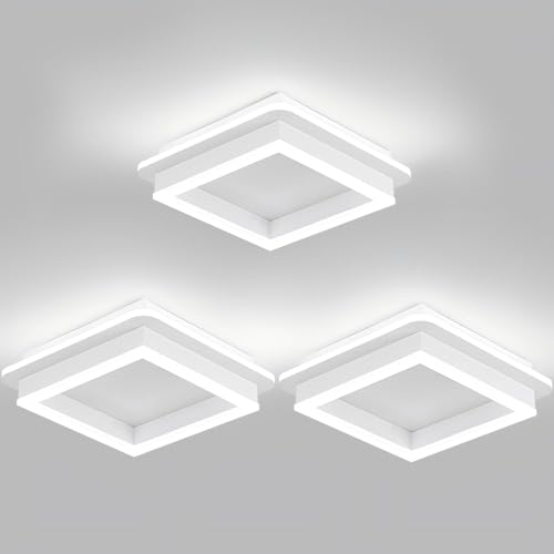 CANEOE 3 Packs Square Flush Mount Ceiling Light, 6000K Black Modern LED Ceiling Light Fixture, Minimalist Hallway Lighting Fixture Ceiling Lamp for Hallway Entryway Bedroom Balcony (White) - color: White, size: 3 Packs