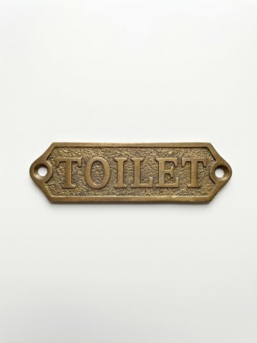 Vintage Brass Door Sign – Toilet Washroom Plaque, Antique Finish Solid Metal, Embossed Lettering for Powder Room, Farmhouse & Guest Bath Decor, Easy Screw Mount, 5 x 1.5 Inch - color: TOILET
