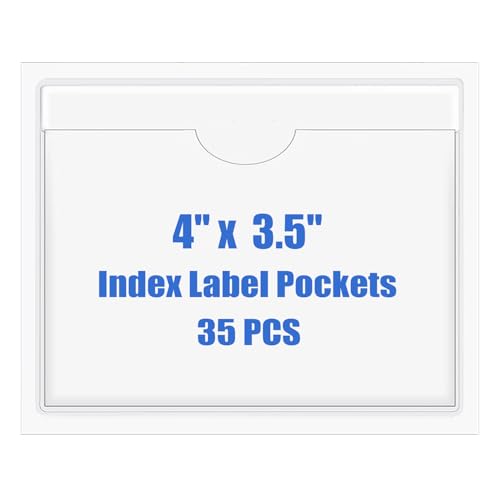 Origin-Joy 35 PCS Self Adhesive Index Card Pockets with Top Open, Clear Plastic Label Holder for Cards of Note, Library and Business, Adhesive Label Pockets & Card Holder (4 x 3.5 inch) - size: 4 x 3.5 inch, style: Horizontal