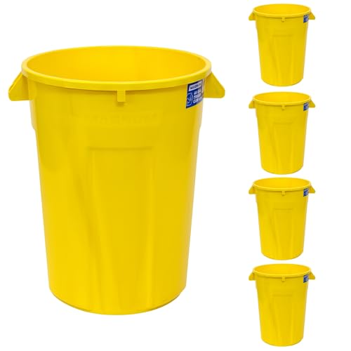 Magnum 44 Gallon Trash Can, High-Vis Yellow, Construction Grade, Heavy Duty Plastic, Jobsite Ready for Handling and Holding Garbage CMTC-C000-44Y05 (5 Pack) - color: Yellow, size: 44 Gallon, style: Can Only