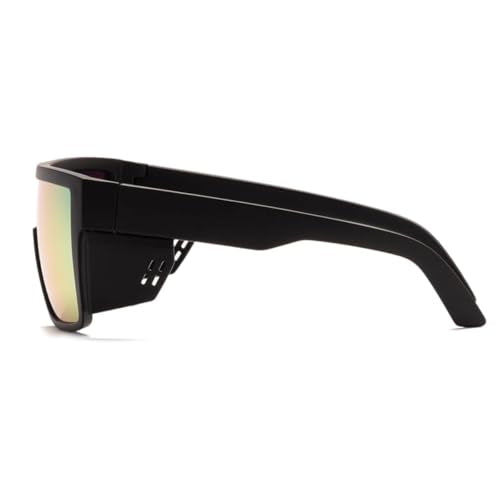 Polarized Safety Sunglasses, UV400 Protection, ANSI Z87.1 Wraparound Protective Eyewear - color: Matte Black Red Mirror