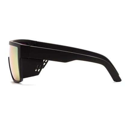Polarized Safety Sunglasses, UV400 Protection, ANSI Z87.1 Wraparound Protective Eyewear - color: Matte Black Red Mirror