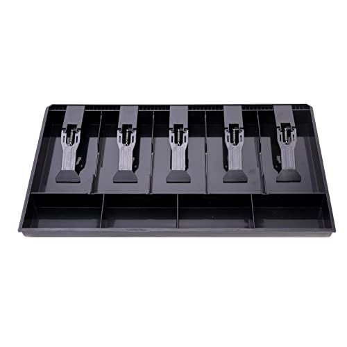 Cash Money Tray Replacement 5 Bill/ 4 Coin Drawer Register Insert Tray Storage Case with Plastic Clips (Color:Black)