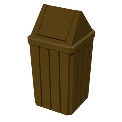 Commercial Trash Can Swing Top Lid - Outdoor Garbage Can - color: Brown Granite, size: 32 Gallon Square Slatted