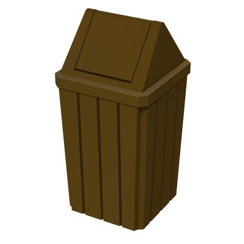 Commercial Trash Can Swing Top Lid - Outdoor Garbage Can - color: Brown Granite, size: 32 Gallon Square Slatted