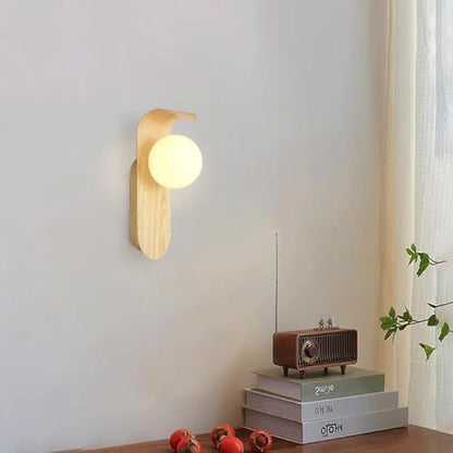 Mid Century Wall Sconce Walnut Texture Glass Globe Wall Lighting Wood Industrial Farmhouse Wall Light Bedside Indoor Retro Industrial Wall Mounted Lamp for Living Room Bedroom Bathroom - color: Log color