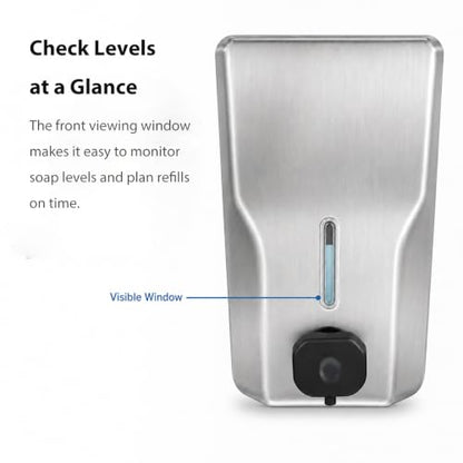modunful Commercial Stainless Steel Hand Soap Dispenser, 47oz Wall Mount - size: Vertical 47.3oz