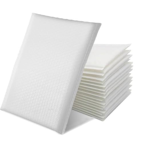 #0 7x9 Inch Poly Bubble Mailers, Padded Envelopes Bags with Peel and Seal for CD, Gift, Packing and Shipping, Keep Safe and Protected, Black (Usable Size: 6x9 Inch) (25, White) - color: White