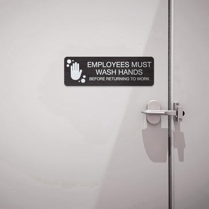 SBLABELS Employees Must Wash Hands Indoor Easy Adhesive Mount Door and Wall Sign for Restaurants and Small Businesses 3" x 9" - Dark Wood - color: Dark Woodgrain, style: Employees Must Wash Hands