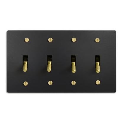 SELECT 4-Gang Solid Brass Toggle Switch, 3-Way Compatible with Faceplate - color: Black with Brass, size: 4 Gang, style: Toggle Switch