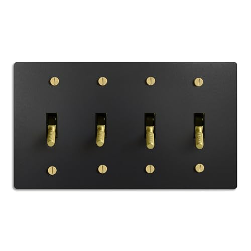SELECT 4-Gang Solid Brass Toggle Switch, 3-Way Compatible with Faceplate - color: Black with Brass, size: 4 Gang, style: Toggle Switch