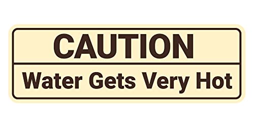 Standard Caution Water Gets Very Hot Sign (Ivory/Dark Brown) - Large 1 Pack - color: Ivory/Dark Brown, size: 3 x 9" - Large