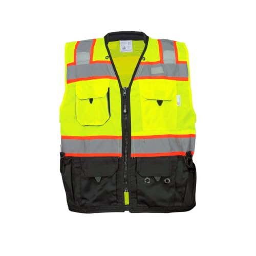 Global Glove GLO-099 Premium High-Visibility Surveyors Safety Vest, Lightweight and Breathable, Zipper Closure, 9 Pockets - size: 5X-Large