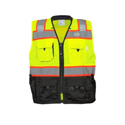 Global Glove GLO-099 Premium High-Visibility Surveyors Safety Vest, Lightweight and Breathable, Zipper Closure, 9 Pockets - size: 5X-Large