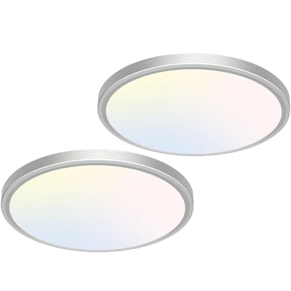 libtit 12 inch Flush Mount LED Ceiling Light Fixture, 3000K 4000K 6500K Adjustable, 28W 3200lm Brushed Nickel Satin Round Ceiling Lamp for Bathroom Hallway Kitchen Bedroom, 2 Pack - color: Brushed Nickel, size: 12in-2Pack