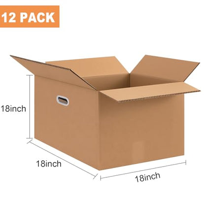 Double Corrugated Moving Boxes with Handles, 12 Pack, 18×18×18" - size: 18" x 18" x 18"with handle