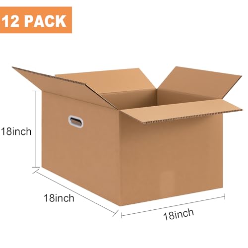 Double Corrugated Moving Boxes with Handles, 12 Pack, 18×18×18" - size: 18" x 18" x 18"with handle