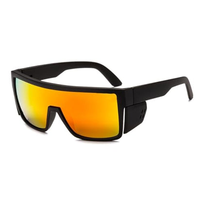 Polarized Safety Sunglasses, UV400 Protection, ANSI Z87.1 Wraparound Protective Eyewear - color: Matte Black Red Mirror