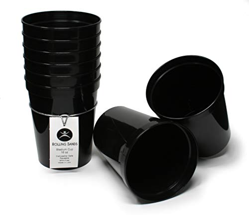 Rolling Sands USA Made 16 oz Reusable Plastic Stadium Cups, 8 Pack, Black - color: Black