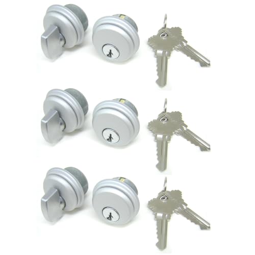 Mixed Cylinder Locks - Aluminum Silver Thumbturn, 3 Pack - color: Aluminum Silver, size: 3 Pack, style: Keyed & Thumbturn