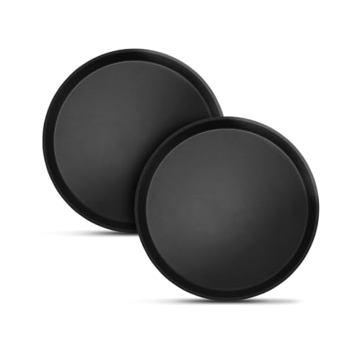 2 Pack 14" Commercial Non-Slip Round Serving Trays, NSF, Black - color: Black, size: 14"