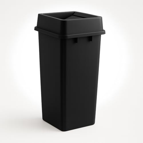 25 Gallon Black Square Plastic Trash Can with Lid Heavy Duty | Indoor Outdoor Commercial Waste Container with Optional Lid for Restaurants, Parks, Schools, Public Spaces - color: Black, size: 25 gallon with lid
