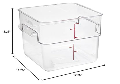 Cambro 12SFSCW 12 qt Capacity, 11-1/4" Length x 12-1/4" Width x 8-1/4" Height, CamSquare Camwear Clear Polycarbonate Food Storage Container (Cover Sold Separately)