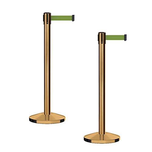 CCW RBB-100 Crowd Control Retractable Belt Barrier Stanchions, 2 Pack - color: Olive, size: 9 Foot