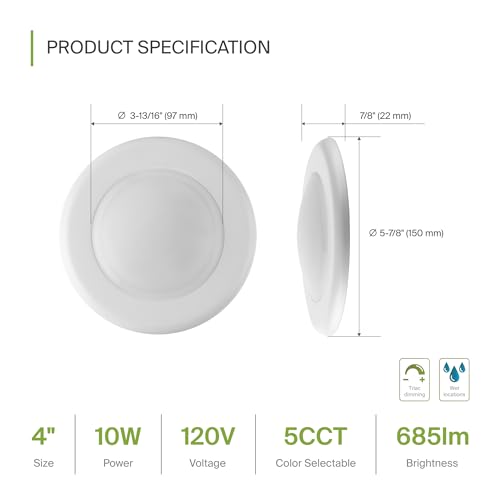 ASD 1 Pack LED Disk Lights 4 Inch, 5CCT Flush Mount Ceiling Light Fixture - color: White, size: 1 Pack