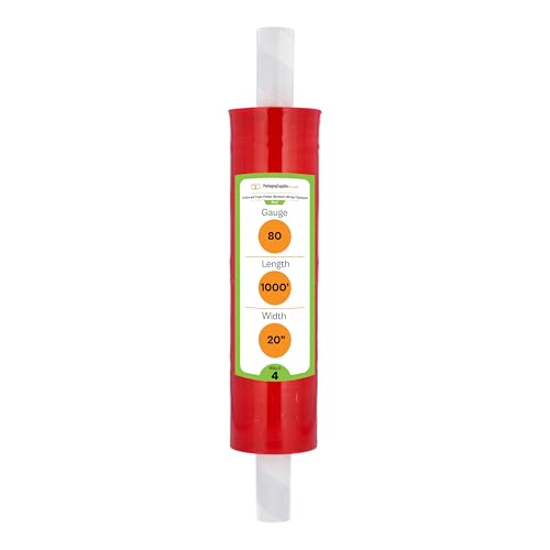 PSBM Dark Red Stretch Wrap with Handles 4 Rolls 20 Inch x 1000 Feet 80 Gauge, Heavy Duty Plastic Wrap Industrial Strength Shrink Film for Moving, Packing & Shipping - size: 4 Rolls, style: Red