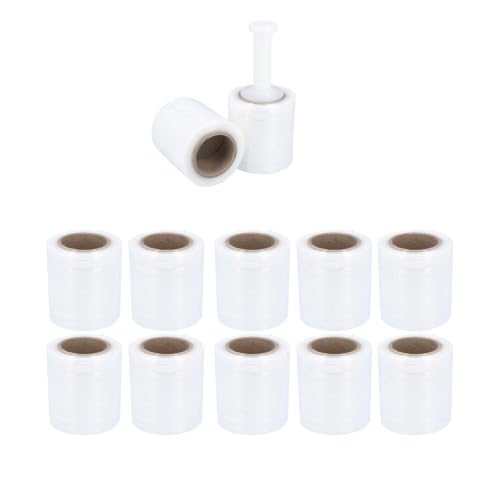 PSBM Mini Stretch Wrap with Plastic Handle, 12 Rolls 5 Inch x 650 Feet 100 Gauge Heavy Duty Clear Plastic Wrap Industrial Strength Shrink Film for Moving, Packing & Shipping - size: 5 Inch, style: 100 GA