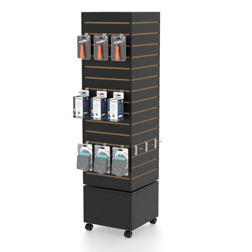 WISDOMFUR Rotating Slatwall Display Rack, Black, 16"x16"x60" - color: Black