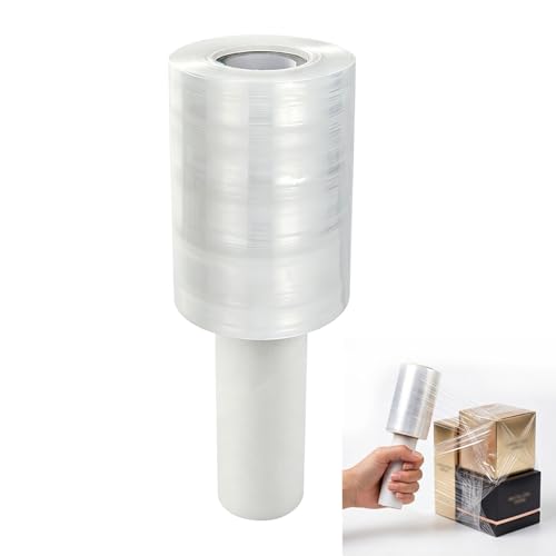 Handheld Stretch Film Roll, 4" x 1000ft Stretch Wrap Film with Handle, Shrink Film Heavy Duty Self-Adhering Plastic Wrap for Moving Shipping, Storage and Furniture Moving
