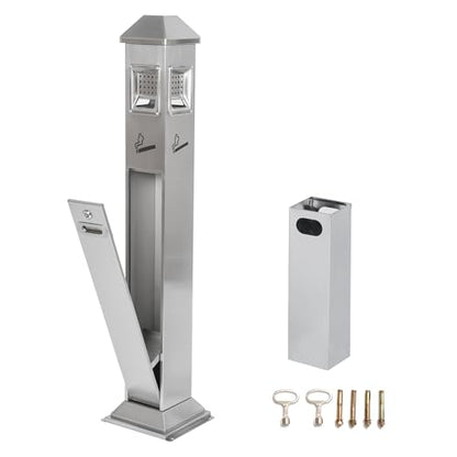 Commercial Trash Receptacle Disposal Outdoor Steel Trash Can Ash Bin - color: Sliver