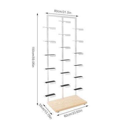 Commercial Clothing Store Shoe Rack Retail Store Shoe Display Shelf Free Standing Shoes Shelf Single Sided Shoes Racks 18 Compartments 24.25lbs Load Capacity (31.5 * 59.06in, White, Wood) - color: White, Wood