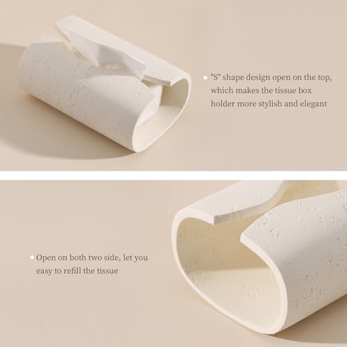 Tissue Box Cover Rectangle, Travertine Look, Curved Open, Cream - color: Off White