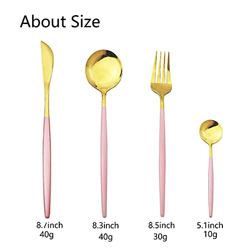 JASHII Flatware Serving Set 24 Piece, Stainless Steel Silverware Set, Pink Gold Cutlery Set, Modern Elegant Tableware Set for Party, Christmas, Dinner (Pink Gold) - color: Pink Gold