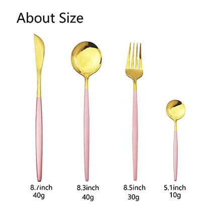 JASHII Flatware Serving Set 24 Piece, Stainless Steel Silverware Set, Pink Gold Cutlery Set, Modern Elegant Tableware Set for Party, Christmas, Dinner (Pink Gold) - color: Pink Gold