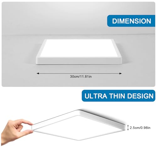 DELIPOP 12 inch Dimmable LED Flush Mount Ceiling Light Fixture with Remote Control, 24W 3000K-6500K Adjustable Color Temperature, Ultra-Thin Ceiling Lamp for Bedroom Kitchen Hallway Living Room - size: 12in-Dimmable-1Pack