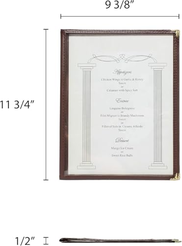 TrueCraftware- 8-1/2” x 11” Brown Double Fold Restaurant Menu Covers 2 Page 4 View Set of 10- Crystal Clear Café Menu Holders Fits A4 Size Paper Menu Covers Clear Menu Sleeves - color: Brown