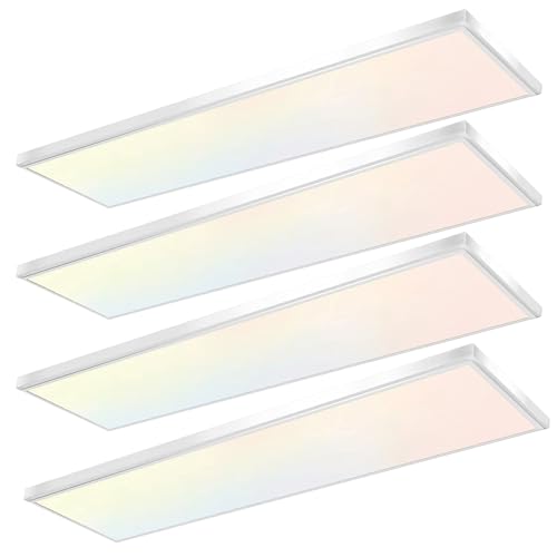 GT-Lite 4 Pack 1'x4' 4500 Lumen LED Flat Panel,Flush Mount,5 CCT,3 Brightness,Dim,CRI 90 for Living Room Bedroom Home Office - color: White