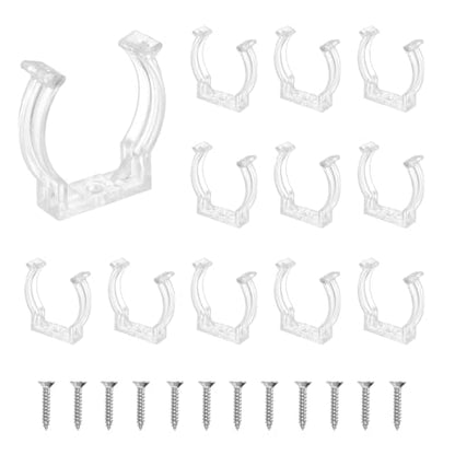 MECCANIXITY T12 U Clips Holder Bracket Fluorescent Tube Light Fixture Plastic Pipe Clamps with Screws for LED Bulbs Ceiling Lamp, Clear, Pack of 12 - size: T12