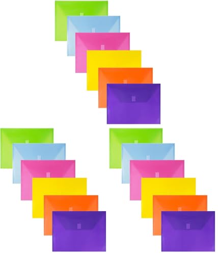 JAM PAPER Plastic Envelopes with Hook & Loop Closure - Letter Booklet - 9 3/4 x 13 - Assorted Colors - 6/Pack (Pack of 3) - color: Assorted, size: Letter - Pack of 18