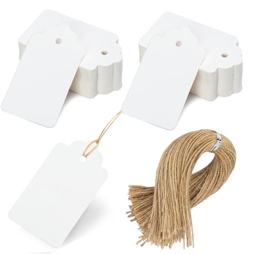 SallyFashion 100 PCS Gift Tags with String Attached, Kraft Paper Hang Tags - color: White