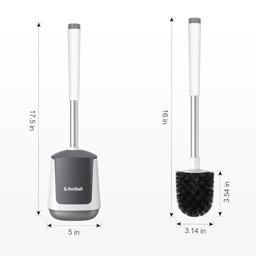 SetSail Toilet Brush and Holder, Self Closing Lid Toilet Bowl Brushes Holder and Extra Long Handle Ventilated Toilet Brush Set for Bathroom Cleaning, Nylon Bristles, White & Grey - color: White & Grey, size: 1 pack